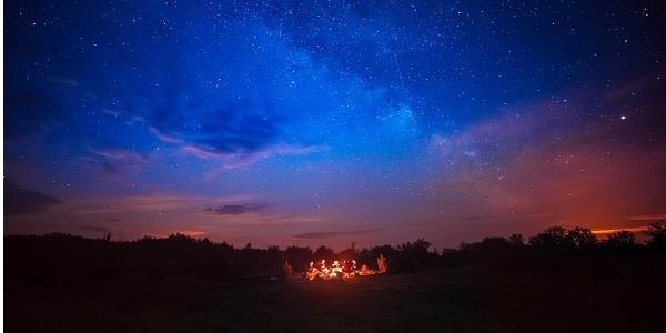 Panoramic view of the night sky while glamping